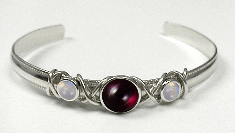 Sterling Silver Hand Made Cuff Bracelet With Garnet